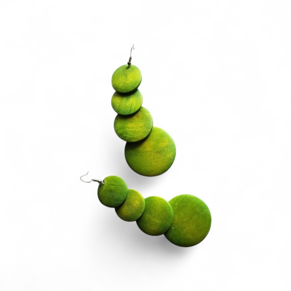 Vibrant Green Gradient Wooden Drop Earrings